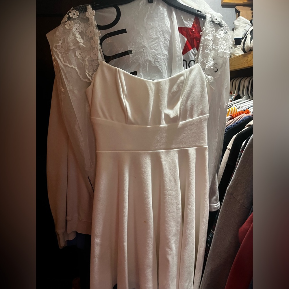 Chic White Dress with Lace Accents